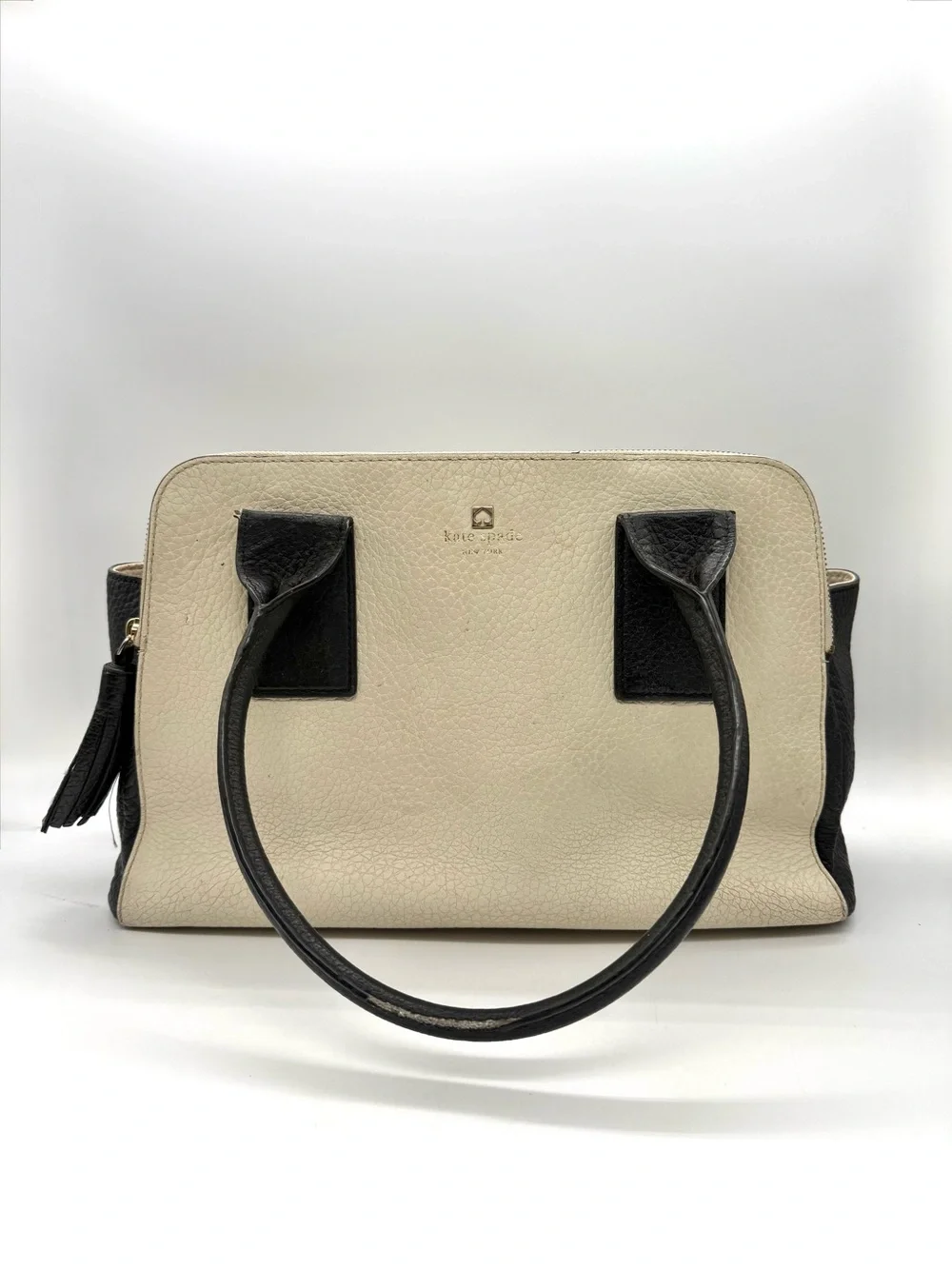 kate spade Two-Tone Pebbled Leather Satchel - Cream & Black